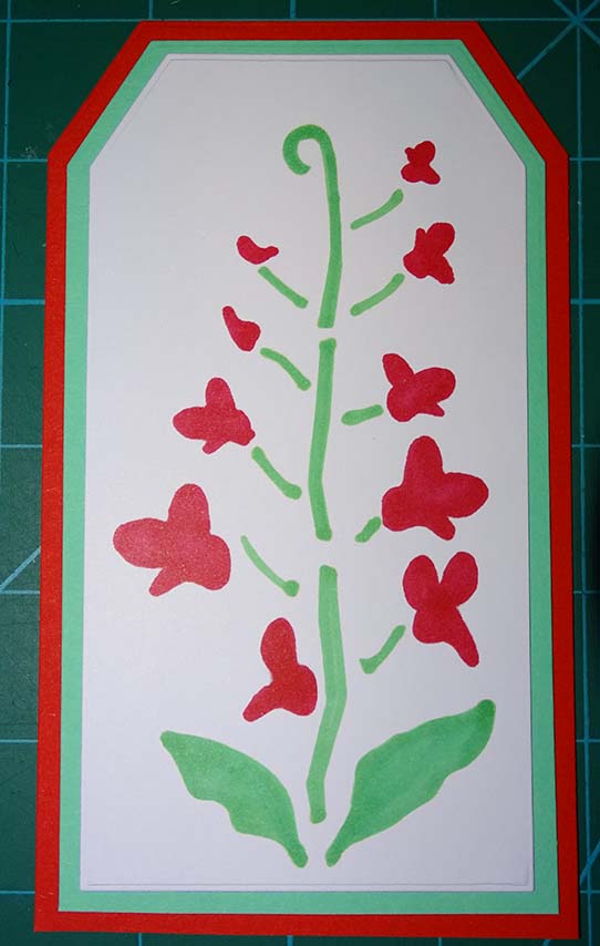 Tutorial- Craft of stencil cardmaking: Painted stencil greeting card bookmark or tag using the Plaid enterprise® WM30730E floral and butterflies stencil