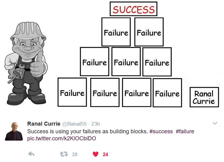 Encouraging quote: Success is using your failures as building blocks – Ranal Currie tweeted