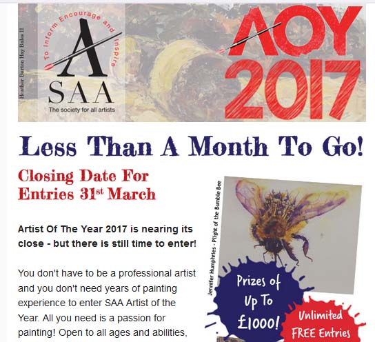 Competition- Art: Society for all artist (SAA)- Artist of the year 2017 competition is closing on the 31st of March 2017