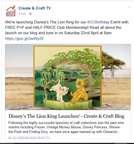 Craft TV: Pride rock opens its doors to let the Lion king out as Create and Craft TV launch Disney’s the Lion King craft dies collection on Saturday 22nd of April 2017 at 8AM(GMT/DST)