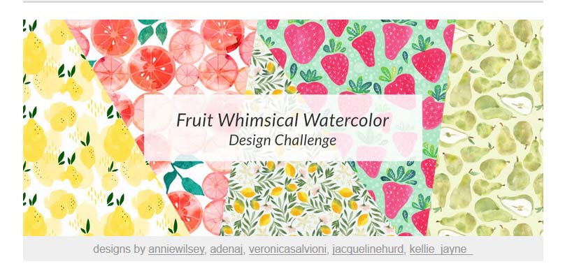 Voting for the favourite design in the Spoonflower and Skillshare’s Whimsical fruit watercolour design challenge is ending on the 16th of May 2017 at 3pm (EDT)