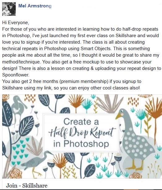 Class: Learn to create half-drop repeat in Photoshop with Mel Amstrong on Skillshare