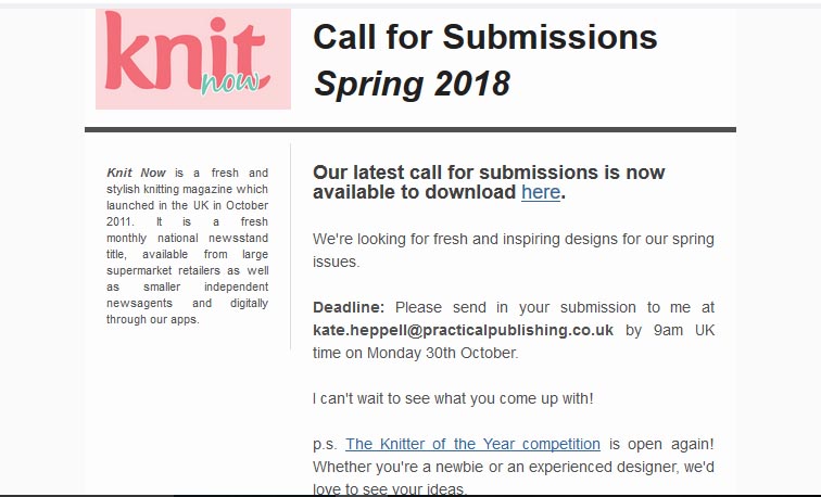 Call For Submission: Knit Now Magazine Makes Its Design Submission Call For The Knit Now Spring 2018 Magazine With The Deadline At 9am BST 30th Of October 2017