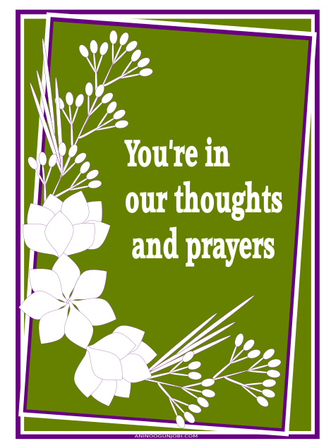 “You are in our thoughts and prayers” greeting card tag for November 2017