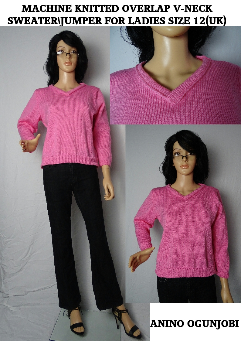 Machine Knitting: Free Machine Knitting Pattern Of An Overlap V-neck Sweater\ Jumper for Size 12 Female