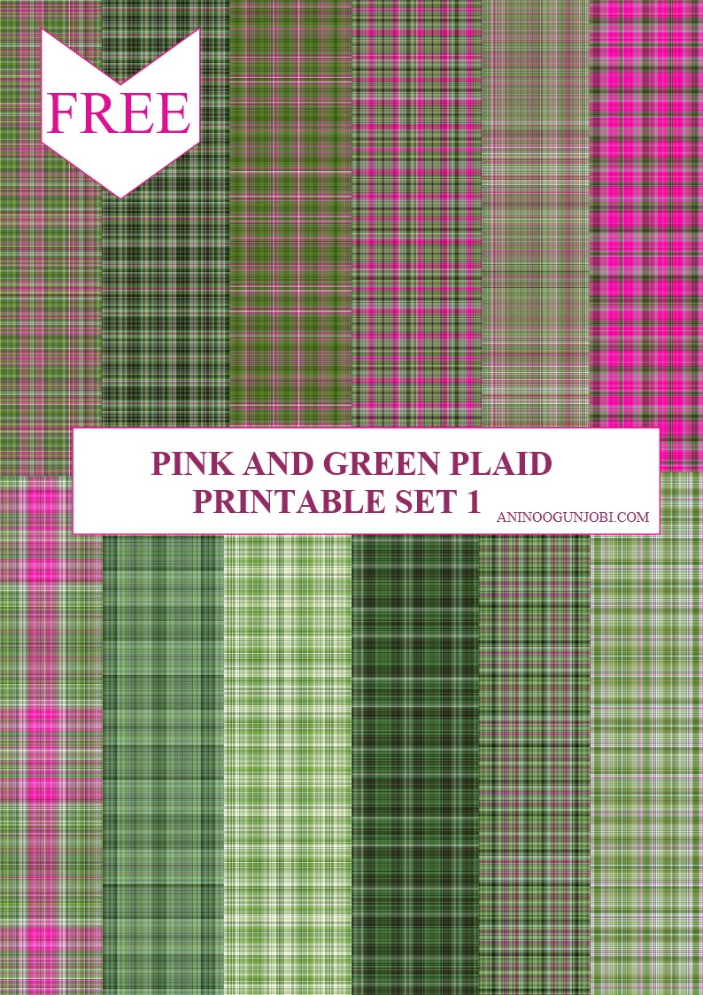 Free Printable- 30 Plaids Day 7:  Pink and Green Plaid Printable Papers Set 1