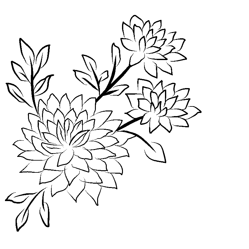 Line art- Flower Drawing Day 13: Dahlia Floral Spray