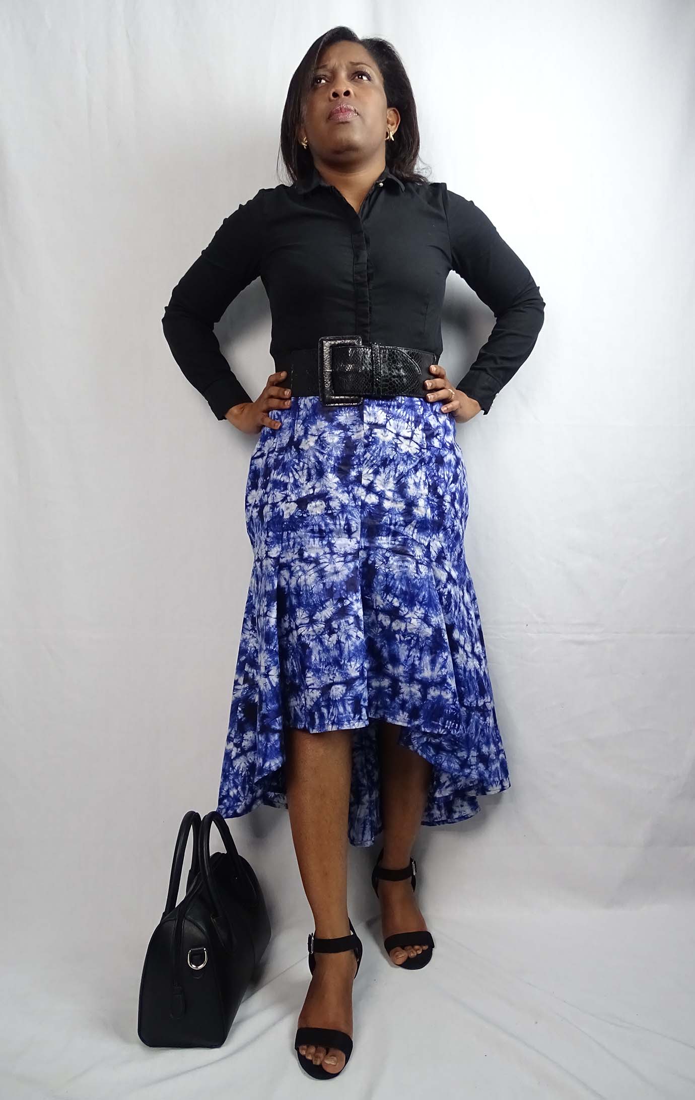 30 Days With Tie & Dye, Batik or Wax Print Fabric- Day 2: Tie & Dye Asymmetrical Flounce hem skirt using McCall’s 7054 Sewing Pattern