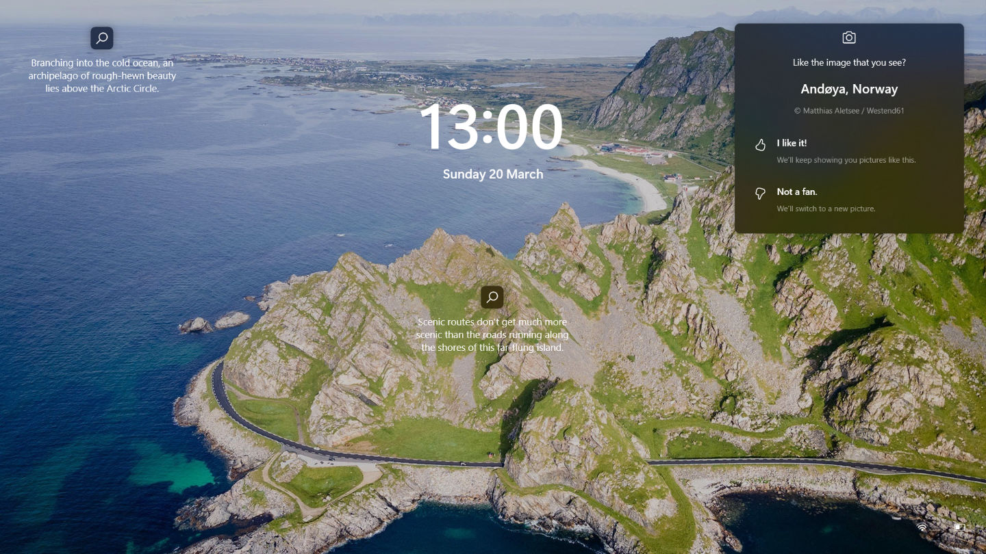 Screensaver / Lock Screen: Aerial view over Andøya, Norway on computer lockscreen