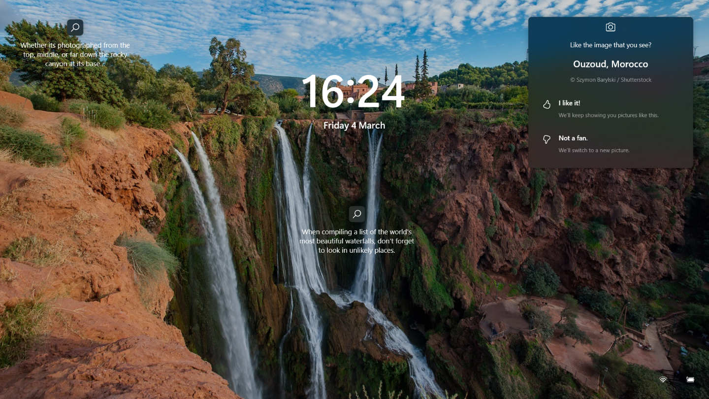 Screensaver / Lock Screen: Ouzoud Falls in Azilal Province, Morocco depicts a showoff of outstanding waterfalls on computer lockscreen / screensaver