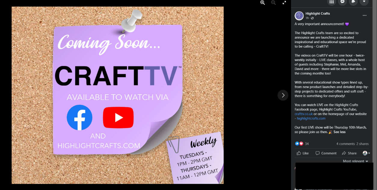 Not taking ‘baby steps’,  Stephanie Weightman’s new company, Highlight Crafts launches a Facebook and Youtube channel called CRAFTTV