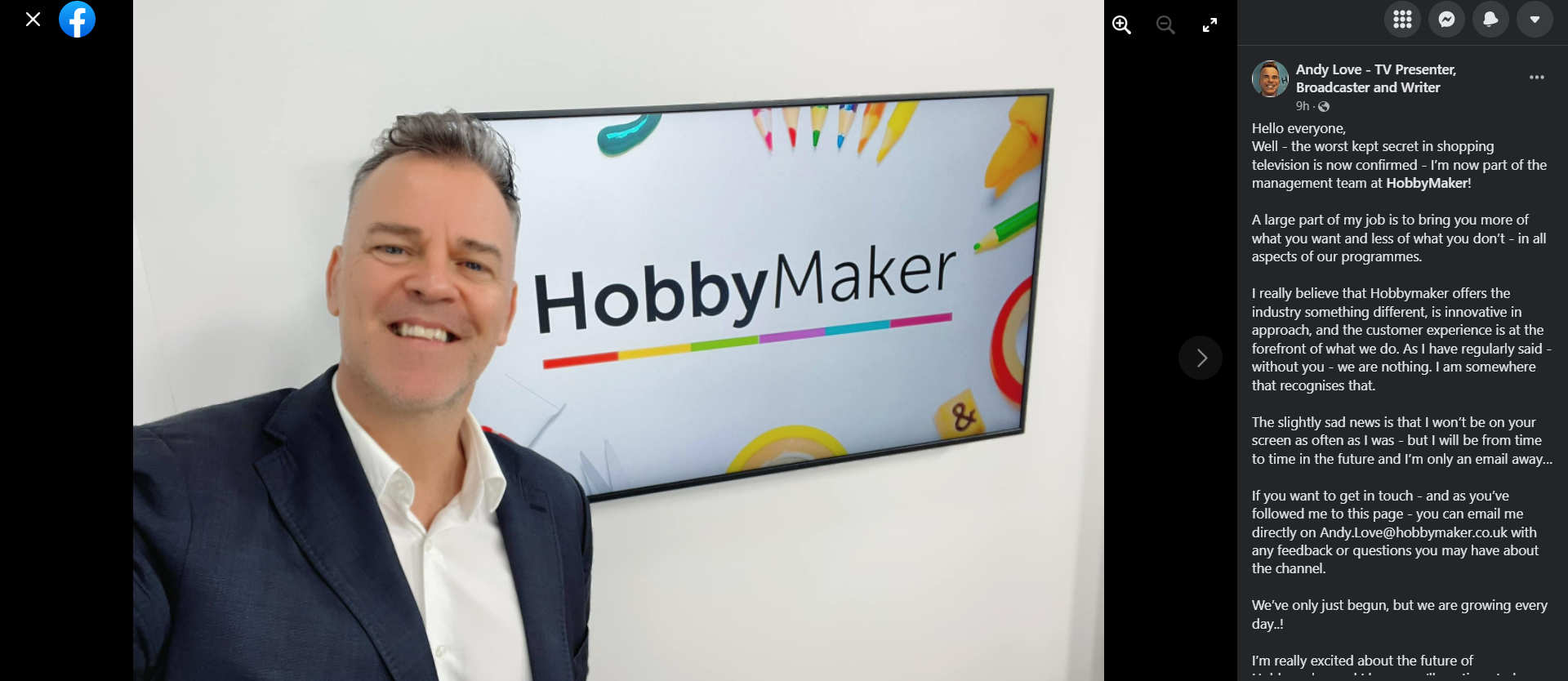 Former Create & Craft TV presenter Andy Love takes a “Management” career path at  HobbyMaker TV