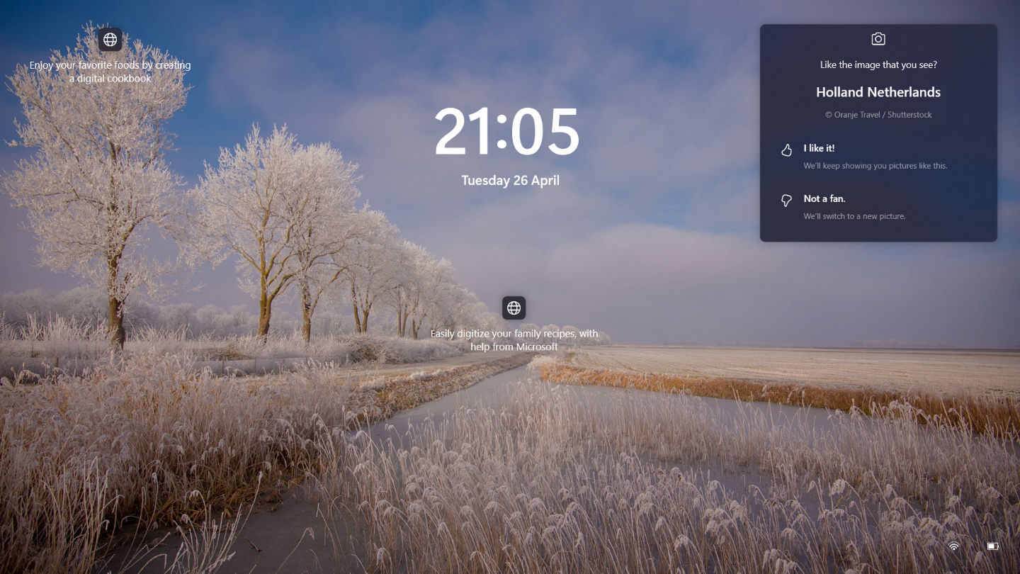 Screensaver / Lock Screen: Dutch winter landscape prompts as a computer lockscreen