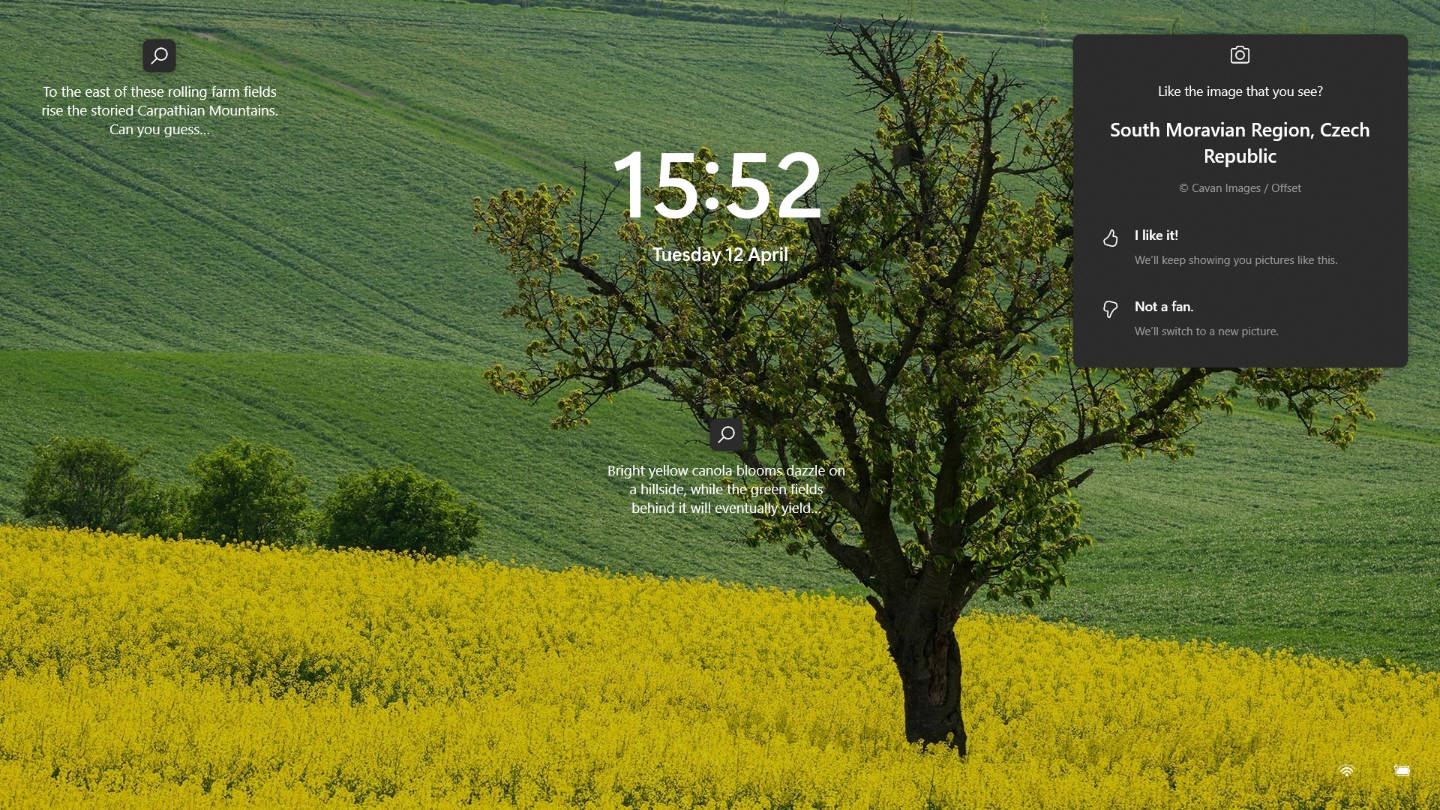 Screensaver / Lock Screen: South Moravian landscape near Kyjov, Czech Republic Highlights its Bright Yellow Canola Blooms on Computer Lockscreen