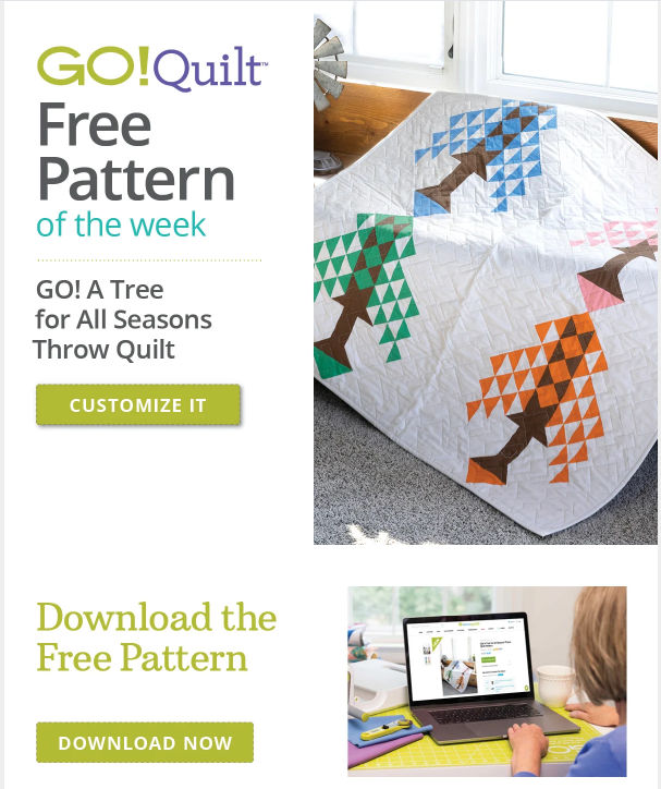 Quilting: Accuquilt GO! A Tree for All Seasons Throw Quilt Pattern ‘sprouts’ as the free pattern of the week with its customize link