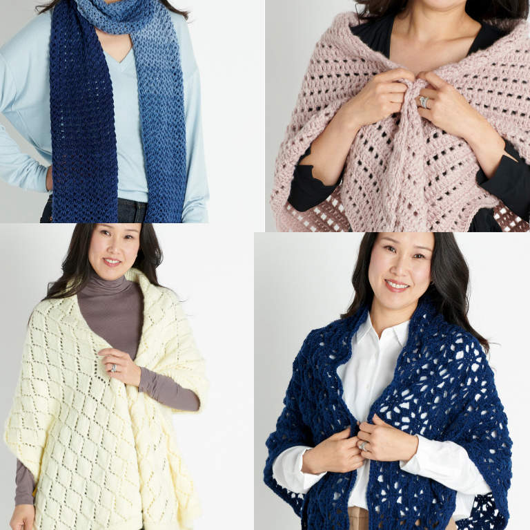 To accessorize in Spring, Yarnspirations “clicks its needles” to four(4) shawls