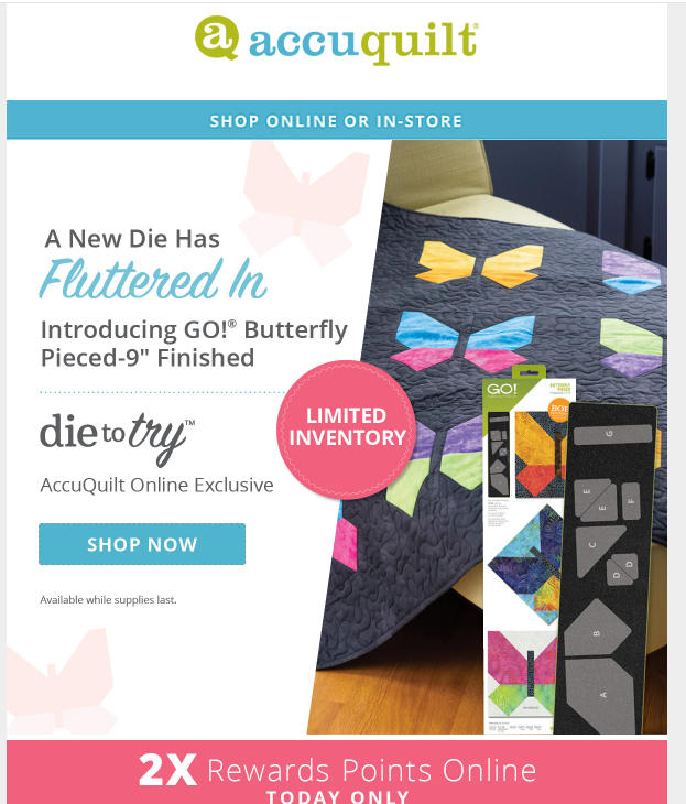 Quilting: Fluttering Perfectly, AccuQuilt introduces its new Go! Butterfly Pieced-9″ Die