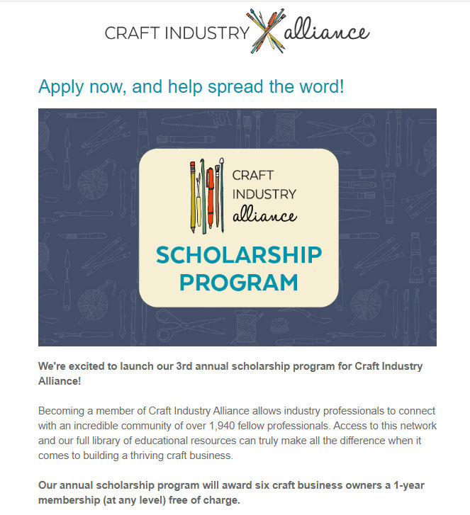 Crafters Application: #JobVacancies  Craft Industry Alliance goes all out to announce the launch of the 3rd annual scholarship program for craft business owners