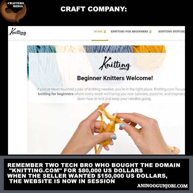 Remember Two Tech Bro who bought the domain “Knitting.Com” for $80,000 US Dollars when the seller wanted $150,000 US Dollars, The website is now in session