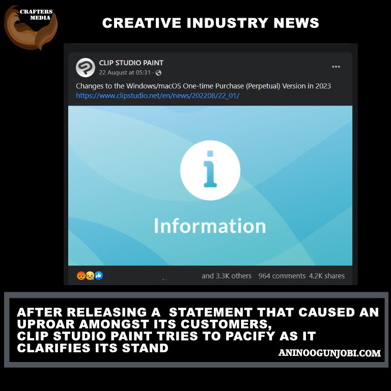 After releasing a statement that caused an uproar amongst its customers, Clip Studio Paint tries to pacify as it clarifies its stand